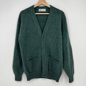 Vtg Stewarts Pure New Wool Cardigan Men M Green V Neck Button Grandpa Sweater UK